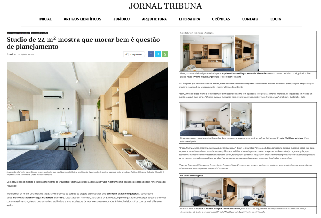 Jornal Tribuna - Studio de 24 m² mostra que morar bem é questão de planejamento