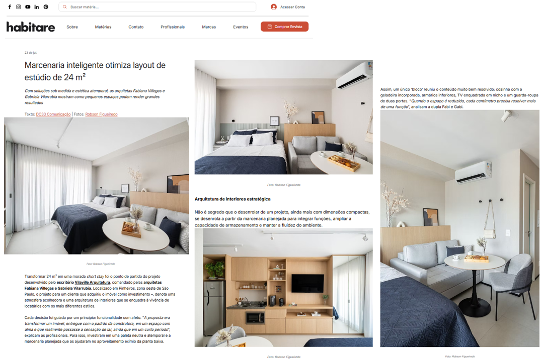 Habitare - Marcenaria inteligente otimiza layout de estúdio de 24 m²